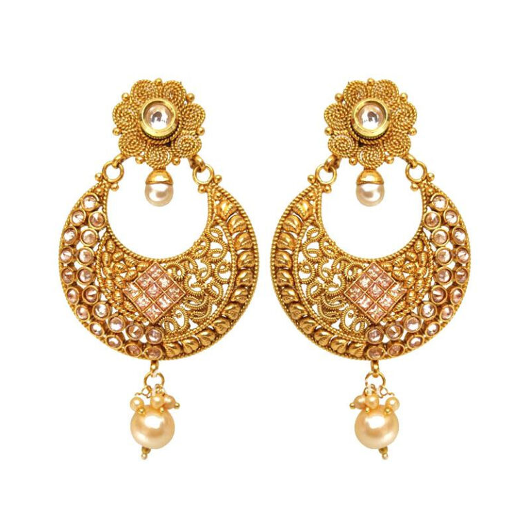 Golden Polki Earring with Pearl Drop