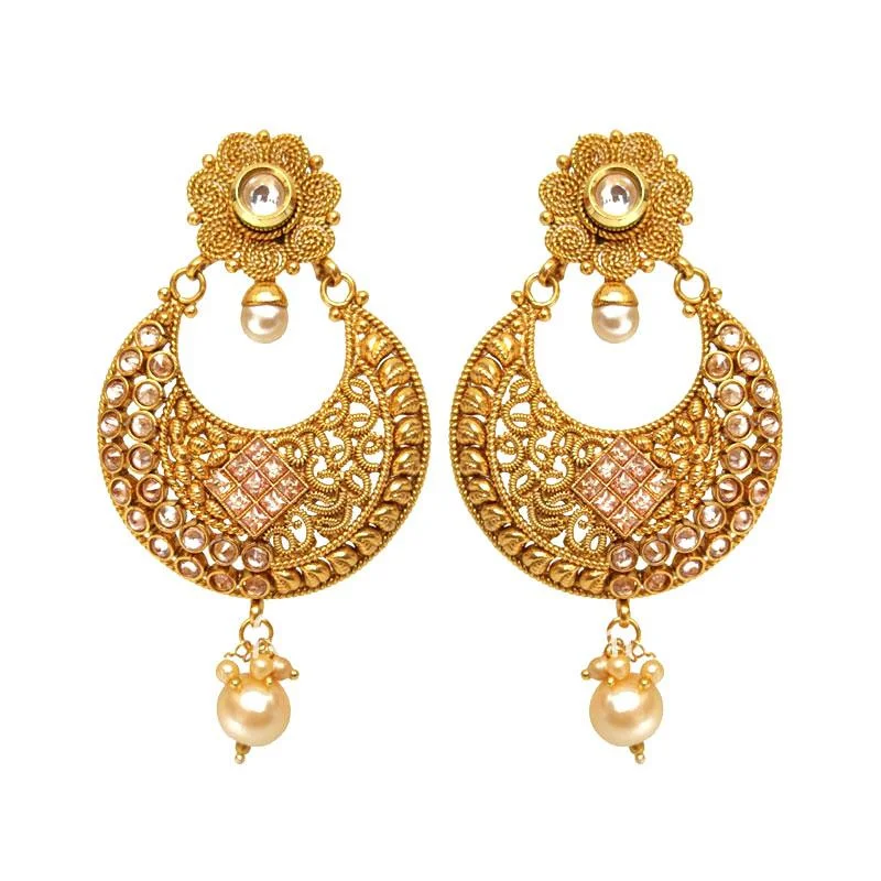 Golden Polki Earring with Pearl Drop