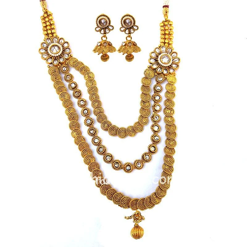 3 Layered Golden Bridal Necklace Set