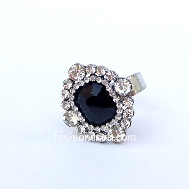 Black Crystal Ring for Women