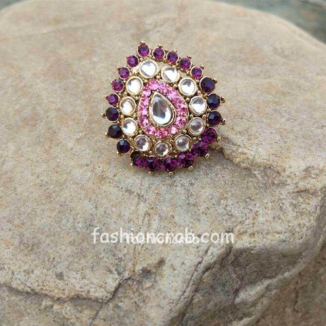 Multicolor Pink Crystal Ring for Ladies