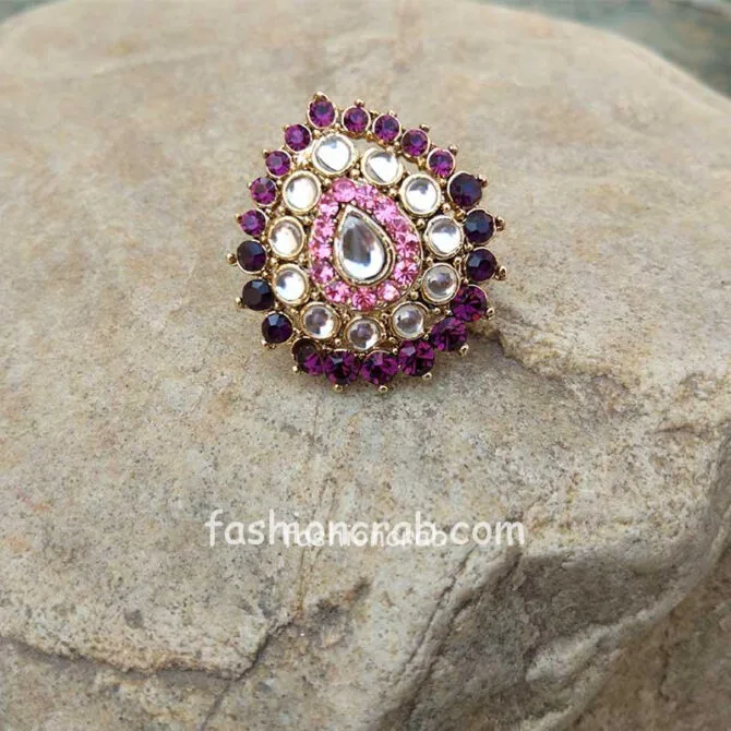 Multicolor Pink Crystal Ring for Ladies