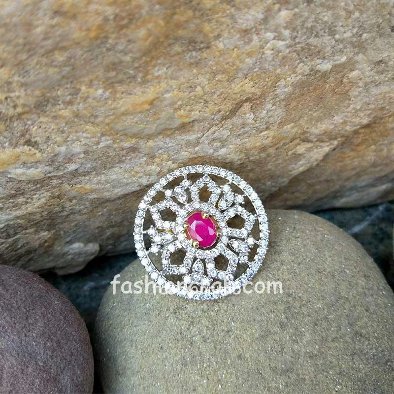 Pink Crystal Stone American Diamond Ring
