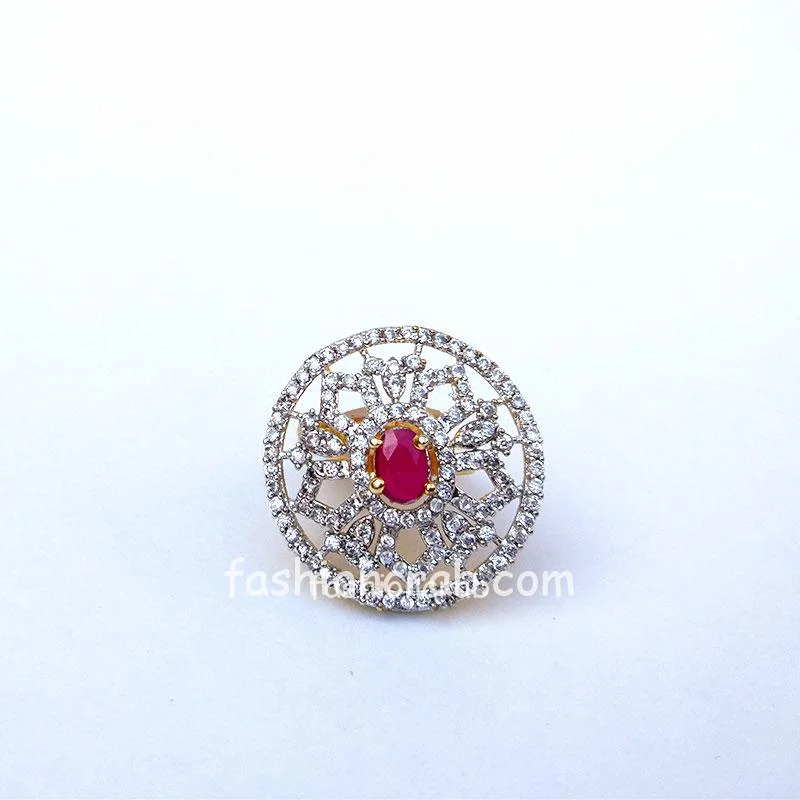 Pink Crystal Stone American Diamond Ring