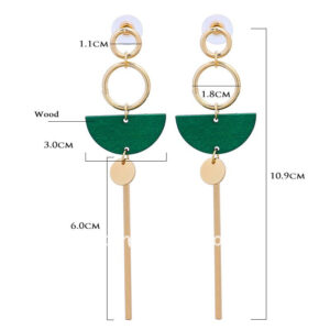 Green Wood Long Drop Earring