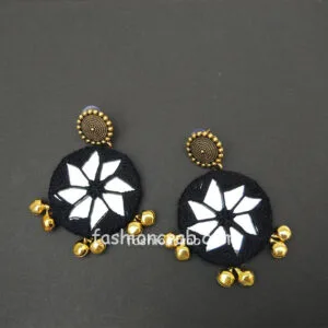 Handmade Black Thread Golden Mirror Earring