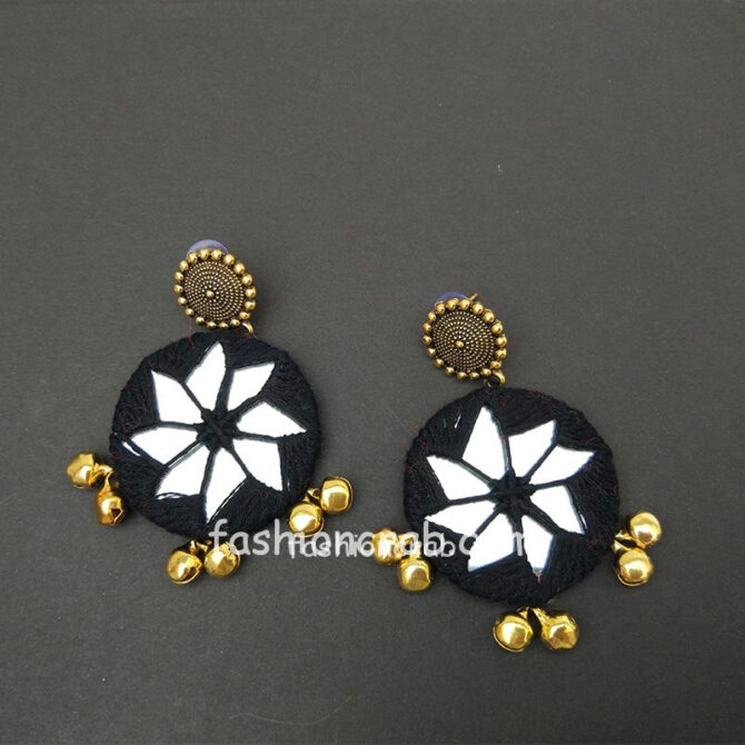 Handmade Black Thread Golden Mirror Earring