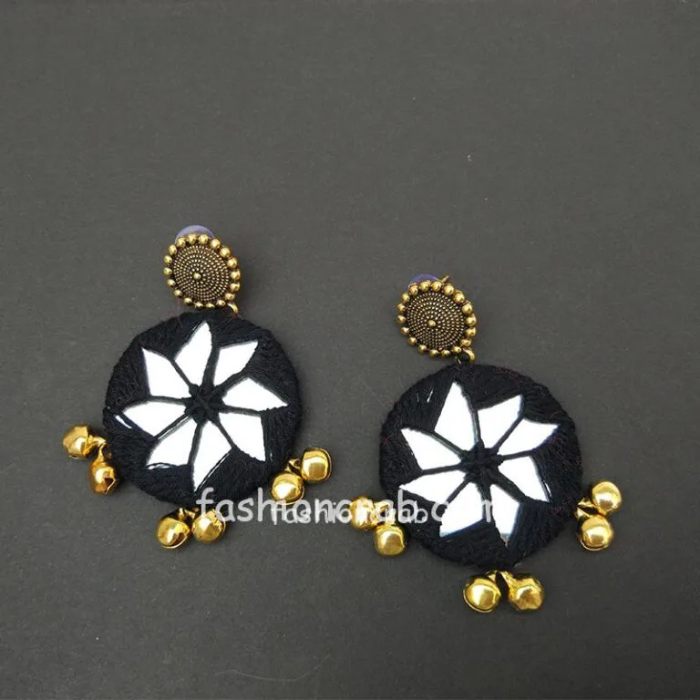 Handmade Black Thread Golden Mirror Earring