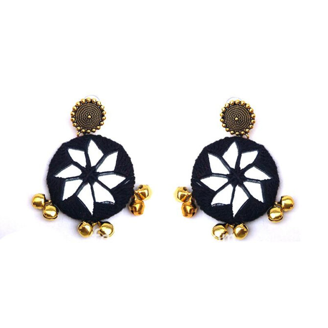 Handmade Black Thread Golden Mirror Earring Handmade Black Thread Golden Mirror Earring
