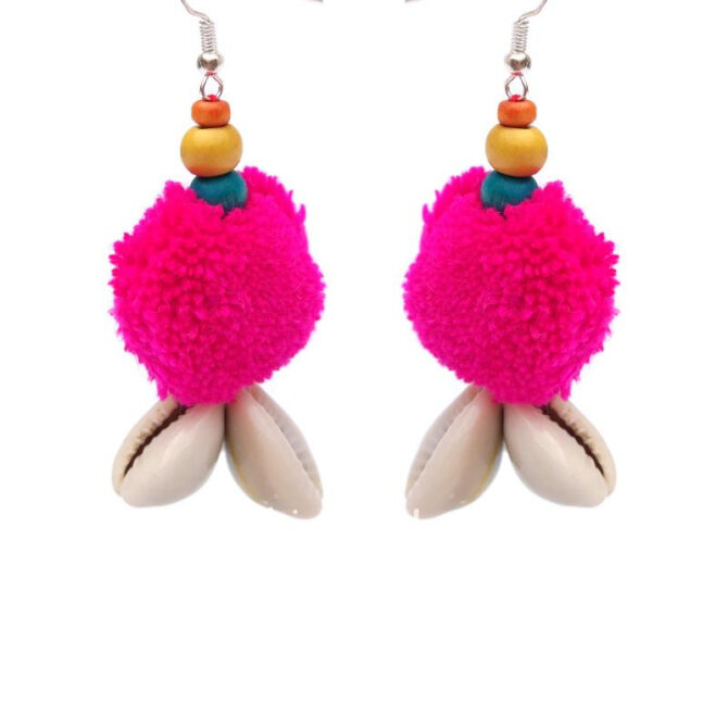 Handmade Pink PomPom Earring Handmade Pink PomPom Earring