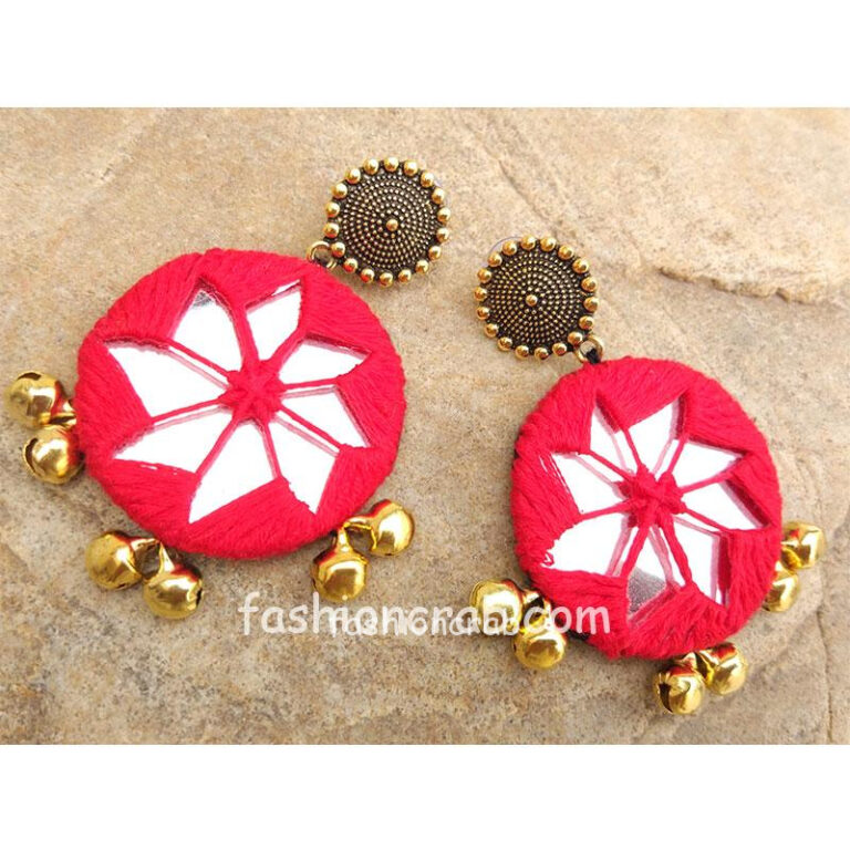 Handmade Red Thread Golden Mirror Earring