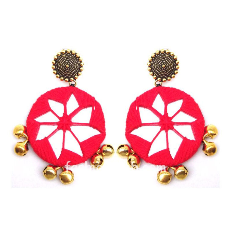 Handmade Red Thread Golden Mirror Earring