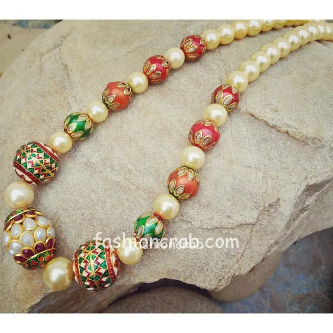 Multicolor Polki and Meenakari Mala-01 Multicolor Polki and Meenakari Mala