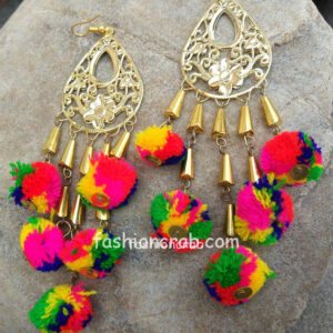 Multicolor PomPom Long Tassel Earring