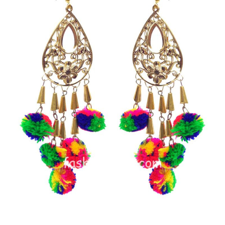 Multicolor PomPom Long Tassel Earring