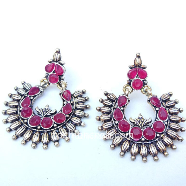 Oxidised German Silver Earring with Pink Stone
