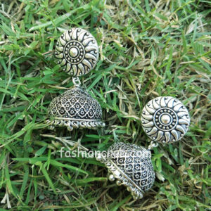 Oxidised Silver Designer Jhumka Earring