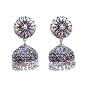 Oxidised Silver Designer Jhumka Earring