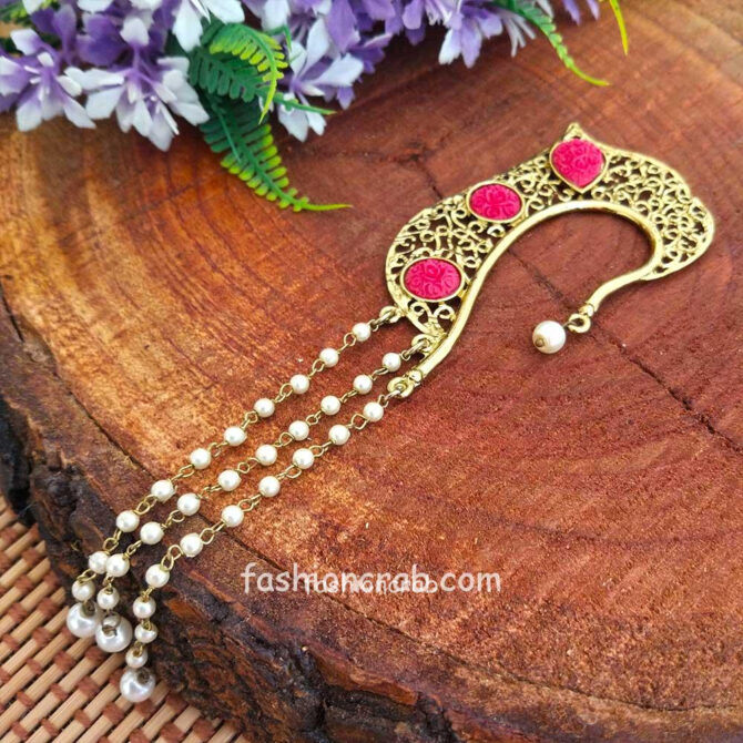 Golden Earcuff with Pink Flower-01 Golden Earcuff with Pink Flower