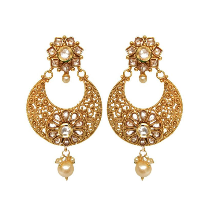 Golden Polki Women Earring with Pearl Drop Golden Polki Women Earring with Pearl Drop