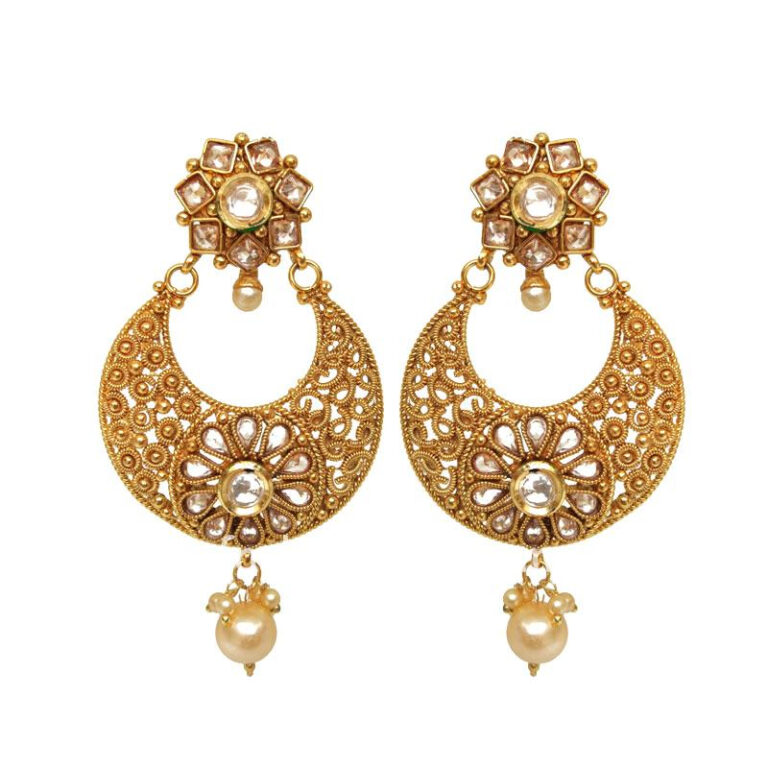 Golden Polki Women Earring with Pearl Drop