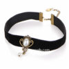 Black Choker Necklace with Pearl Drop
