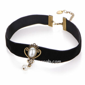 Black Choker Necklace with Pearl Drop