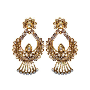 Golden Polki Pearl Earring with Maangtika