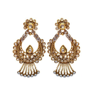 Golden Polki Pearl Earring with Maangtika