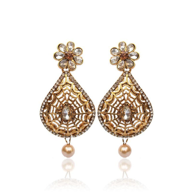Flower Shaped Golden Drop Earring