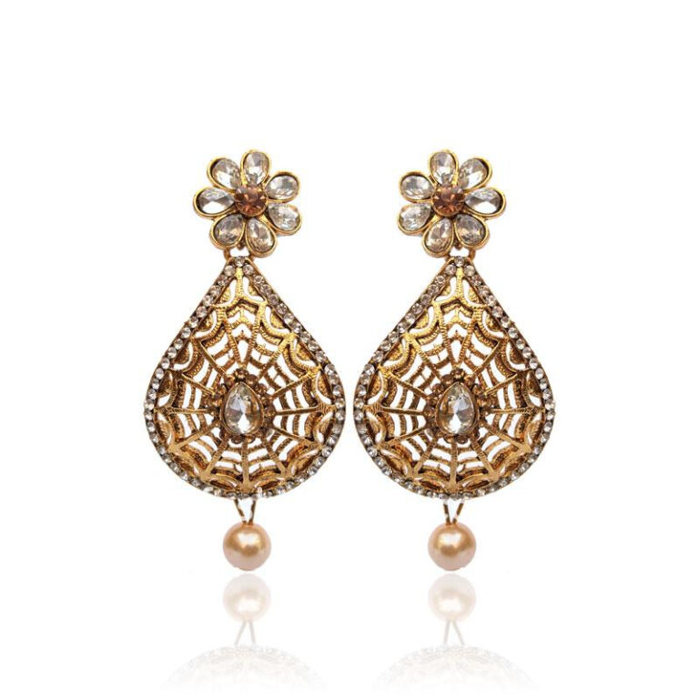 Flower Shaped Golden Drop Earring