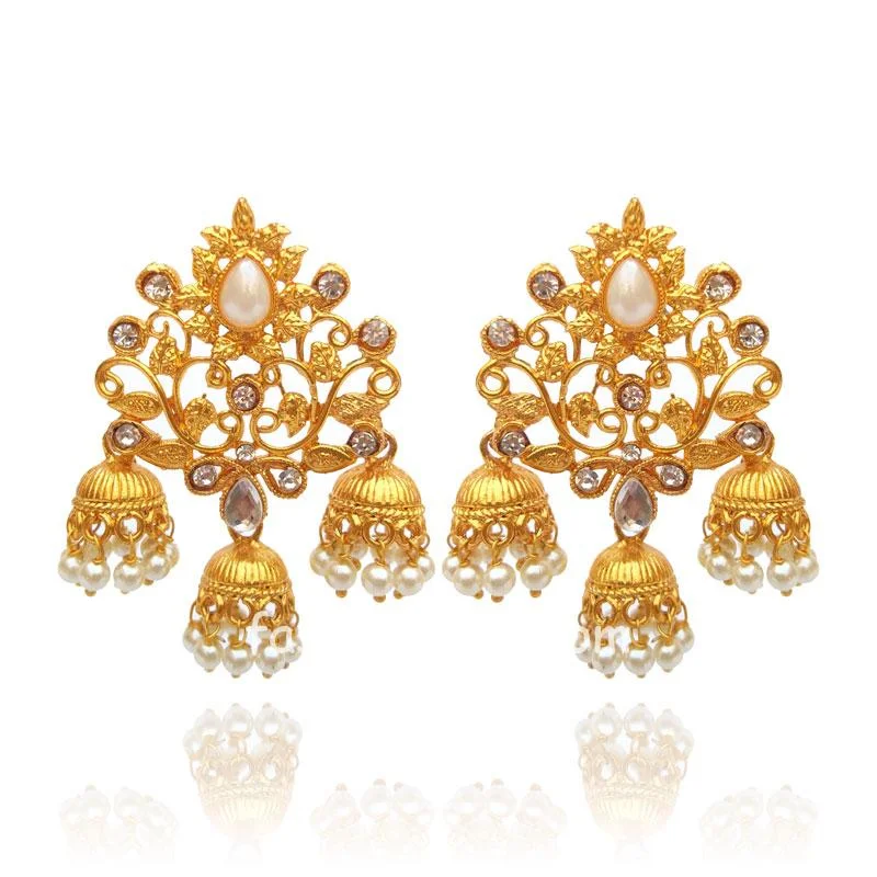 Golden Earrings with Jhumka Pearl