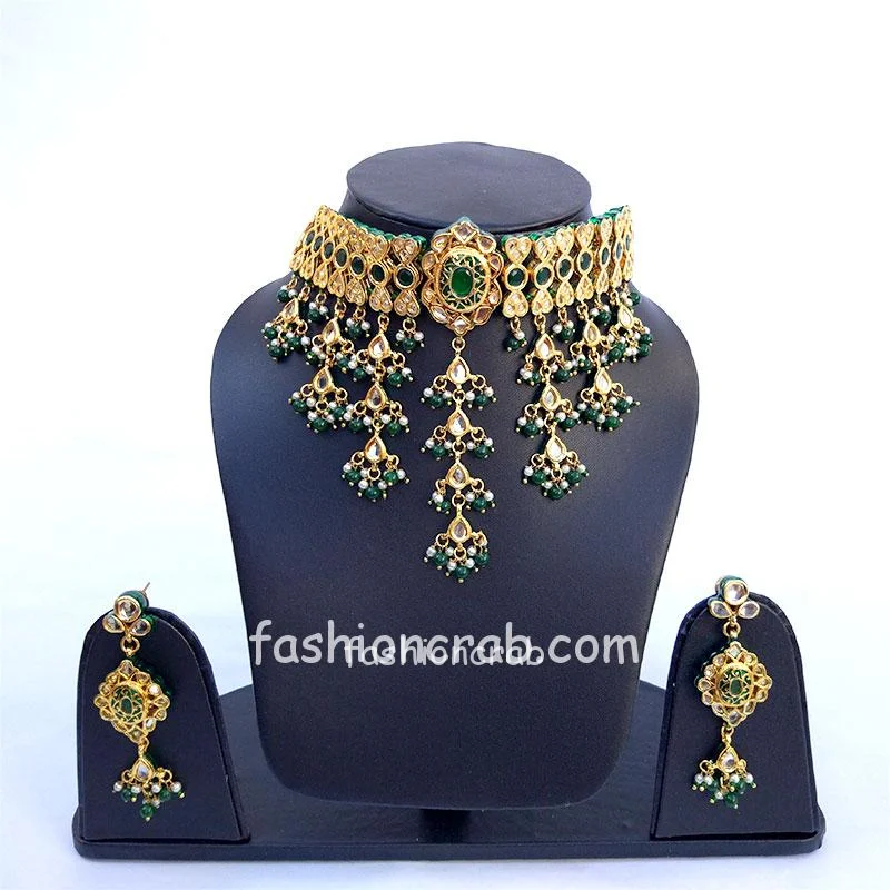 Green Choker Necklace Set for Women