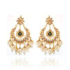 Kundan Pearl Chandbali Earring with Green Meenakari