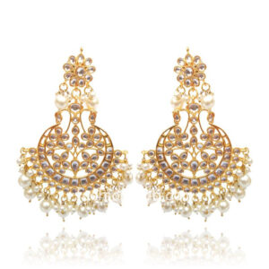 Kundan Women Chandbali Earring with White Pearl
