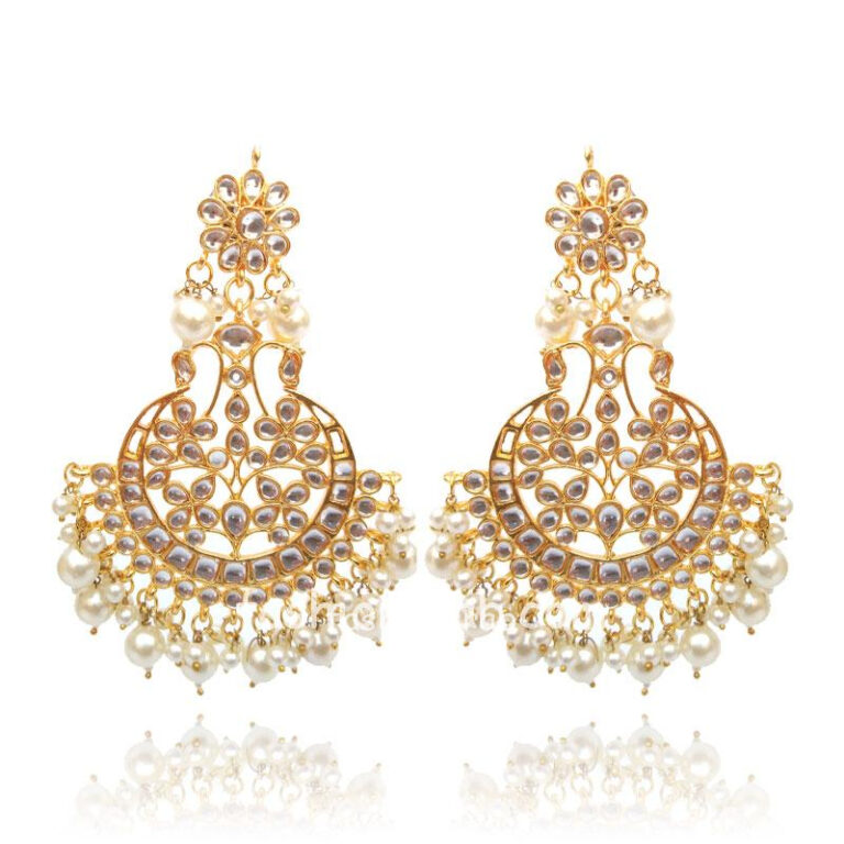 Kundan Women Chandbali Earring with White Pearl