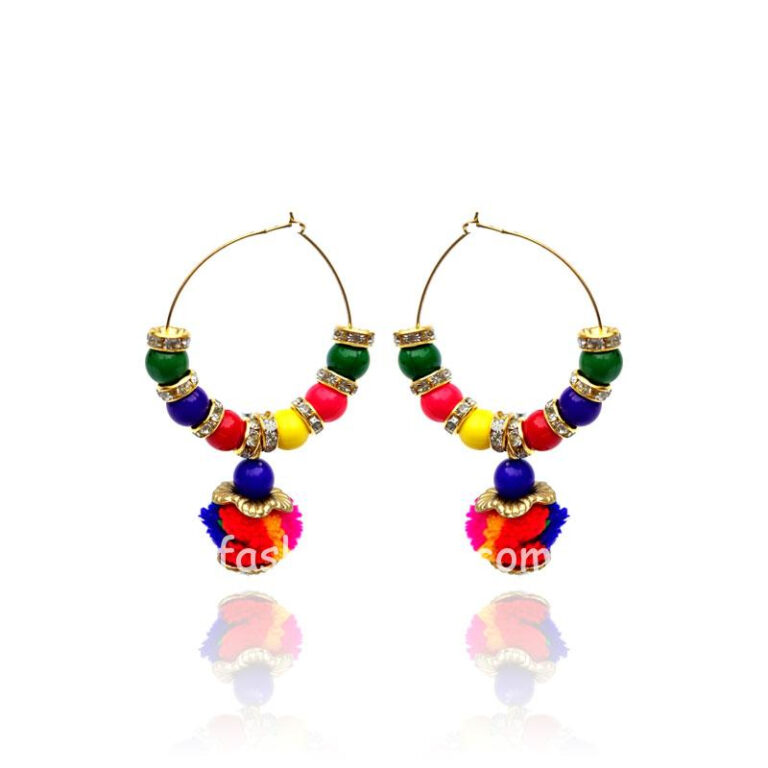 Multicolor PomPom Hoop Earring for Girls