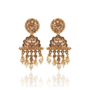 Polki Earring with Pearl Drop for Women