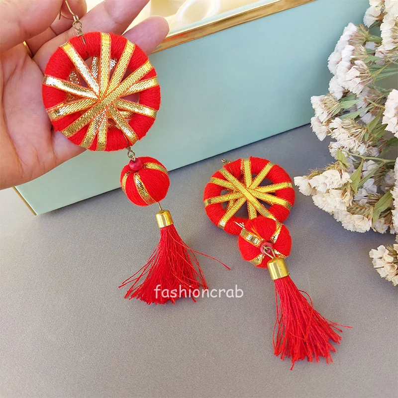 Red Gota Long Earrings