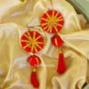 Red Gota Long Earrings