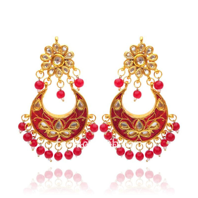 Traditional Red Pearl Kundan Meenakari Earring