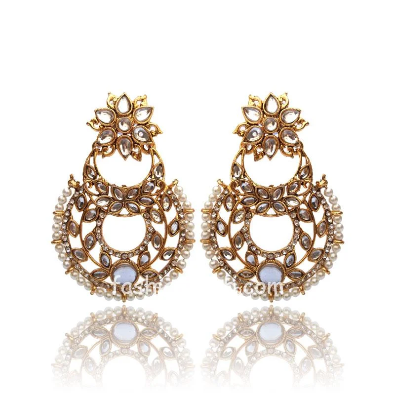 Trendy Kundan Pearl Drop Earring