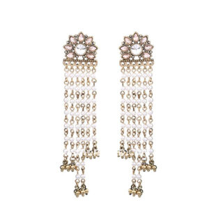 Golden White Pearl Long Wedding Party Earrings for Women