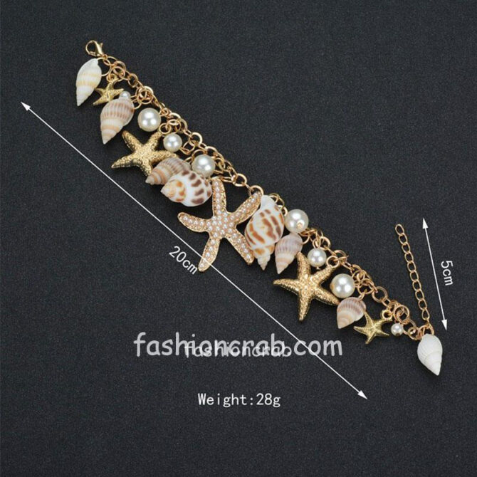 Gorgeous Pearl Like and Sea Shell Golden Chain Beach Bracelet for Girls