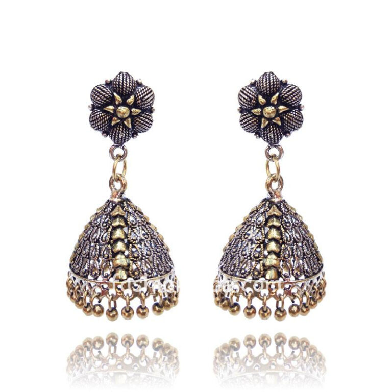 Handmade Traditional Dual Tone Gold-Silver Oxidised Jhumka Earring