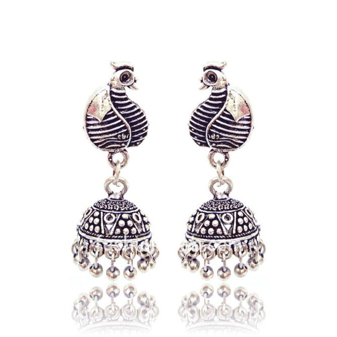 Small Peacock Traditional German Silver Indian Earring Small Peacock Traditional German Silver Indian Earring
