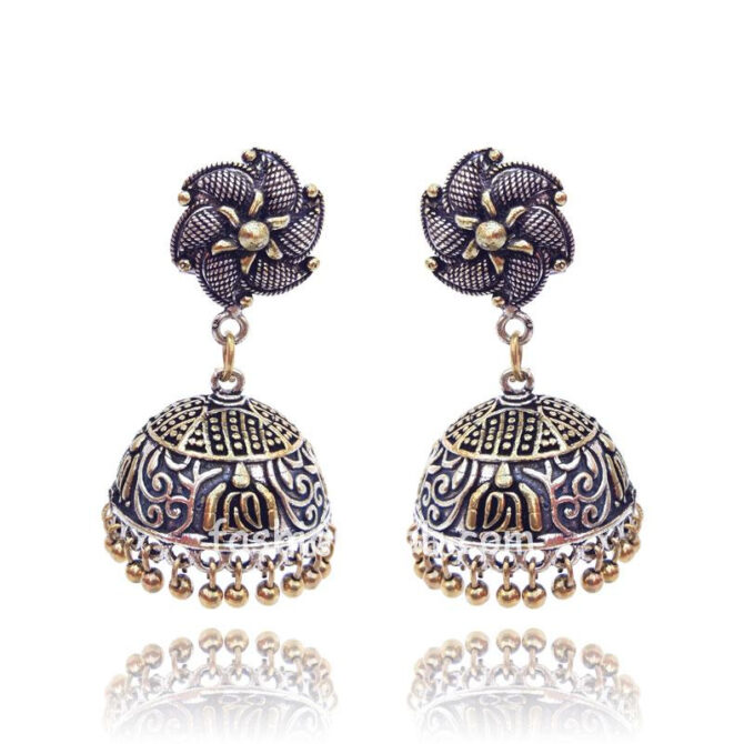 Traditional Dual Tone Flower Jhumka Women Earring Traditional Dual Tone Flower Jhumka Women Earring