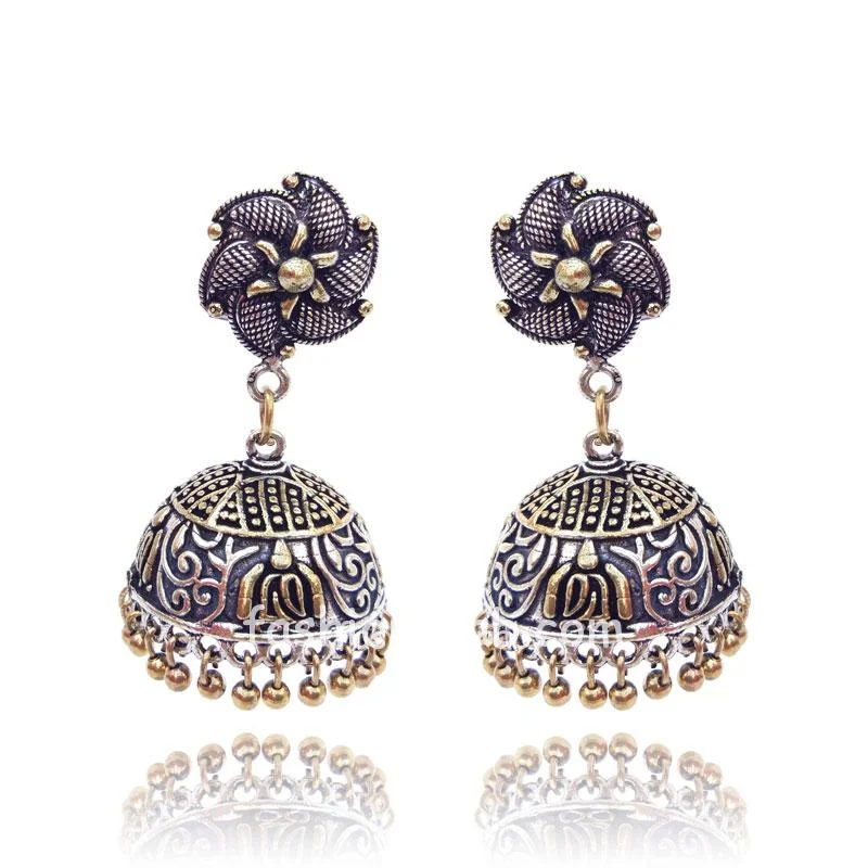 Traditional Dual Tone Flower Jhumka Women Earring