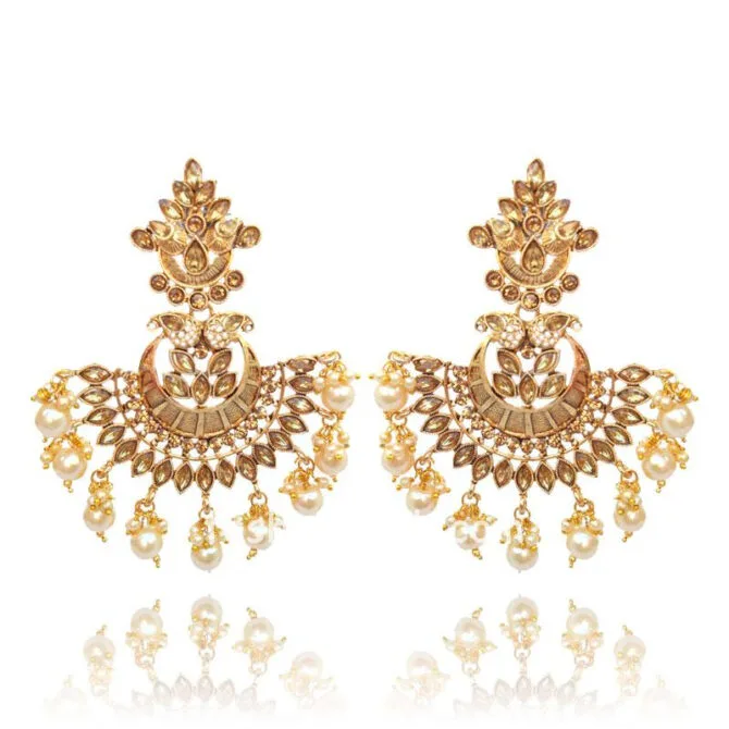 Traditional Wedding Golden Chandbali Earring with Pearl Drops Traditional Wedding Golden Chandbali Earring with Pearl Drops