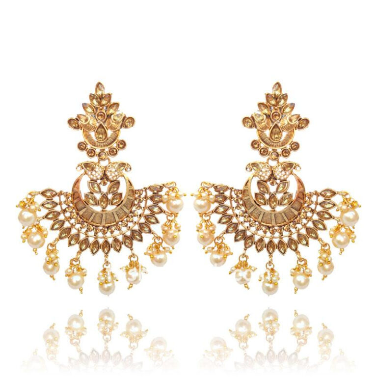 Traditional Wedding Golden Chandbali Earring with Pearl Drops